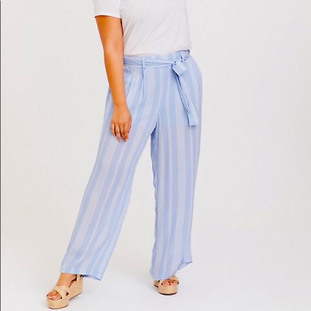 Torrid Light Blue Geo Stripe Gauze Self Tie Wide Leg Pant
